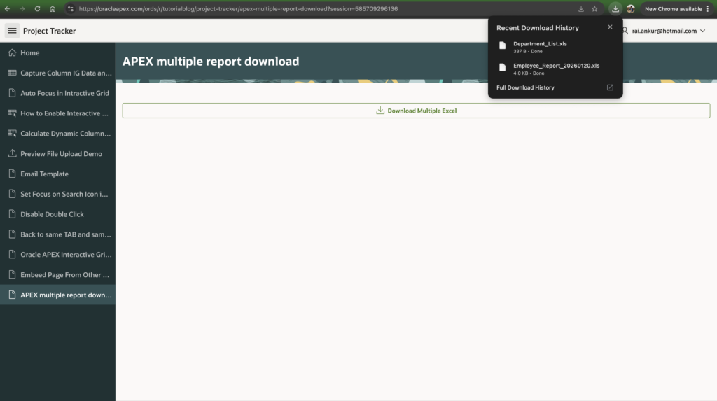📥📊 Download Multiple Excel Reports Using Application Processes in Oracle APEX
