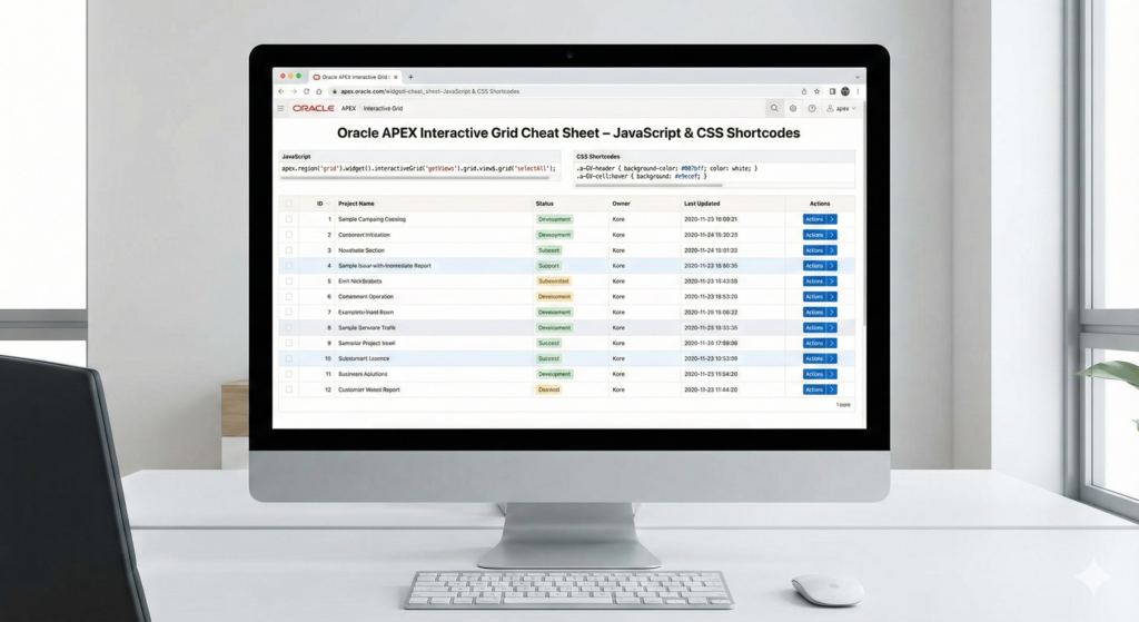 📊 Oracle APEX Interactive Grid Cheat Sheet – JavaScript & CSS Shortcodes