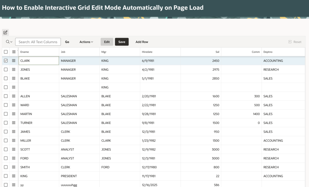 ✏️ How to Enable Interactive Grid Edit Mode Automatically on Page Load