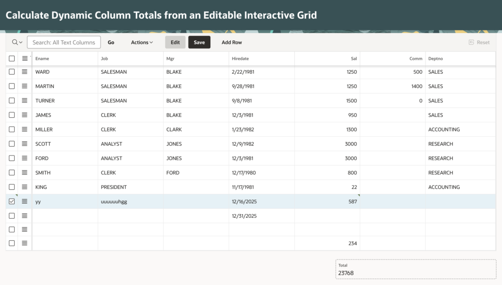 📈 How to Calculate Dynamic Column Totals from an Editable Interactive Grid in Oracle APEX