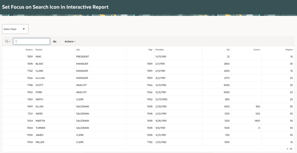 🔍 Set Focus on Search field in Interactive Report in Oracle APEX