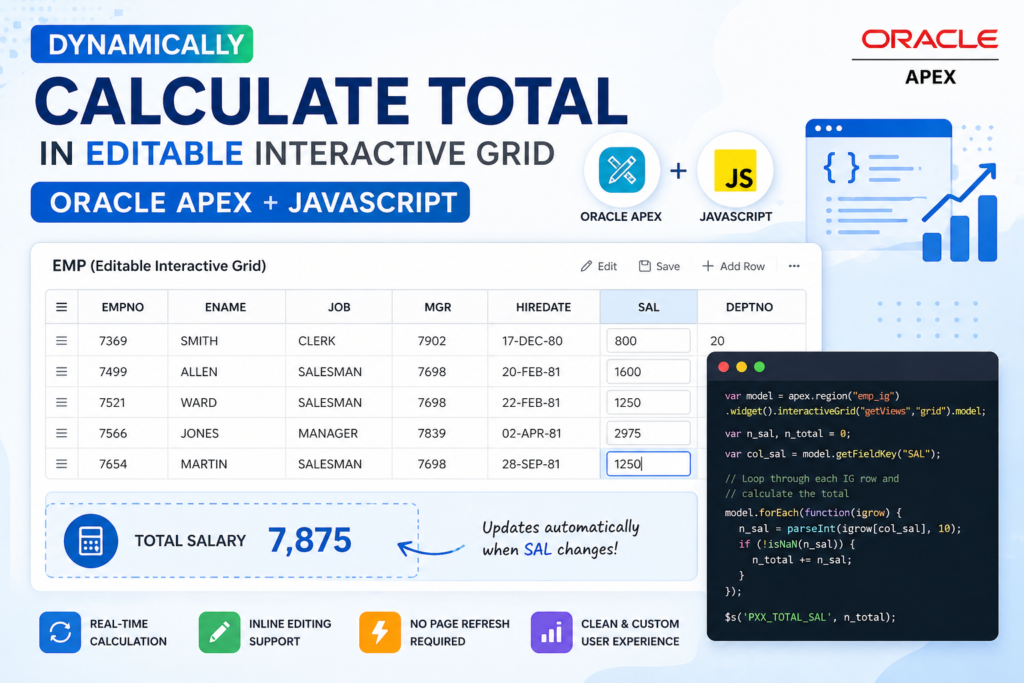 📊 Dynamically Calculate Total in Editable Interactive Grid (Oracle APEX + JavaScript)