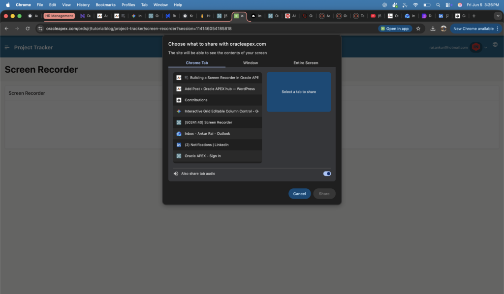 🎥 Building a Screen Recorder in Oracle APEX Using JavaScript (MediaRecorder API)